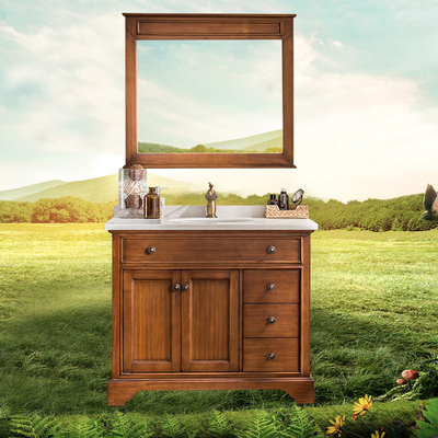 美式实木落地浴室柜组合欧式卫浴橡木洗手池卫生间洗漱洗脸面盆柜