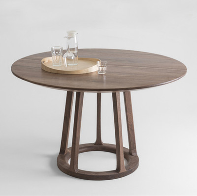 欧式餐桌进口老榆木餐桌椅组合简欧饭桌美式实木小户型圆形餐桌椅
