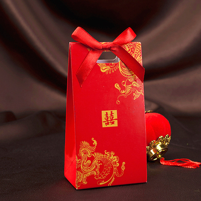 幽萨米 中式中国红喜糖盒 纸盒结婚喜糖袋子 大号喜字糖盒