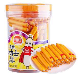 韩国进口零食海牌小力士鱼肠10g*100支桶装宝宝芝士鳕鱼肠鱼肉肠