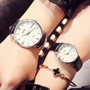 韩版简约时尚潮流超薄石英表对表情侣表学生正品真皮皮带日期手表