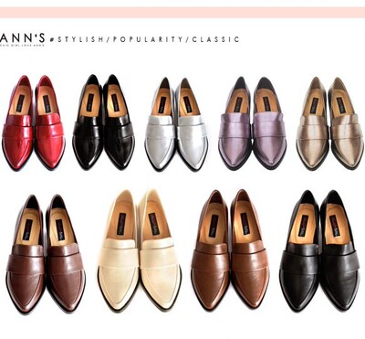 台湾代购鞋尖头Ann’S時髦復古-韓系粗跟紳士休閒便鞋中跟鞋皮鞋