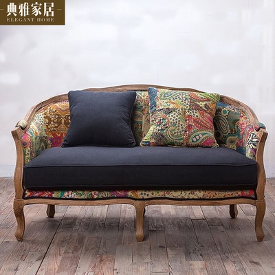 美式复古做旧实木单双三人沙发欧式新古典高档布艺客厅样板房定制